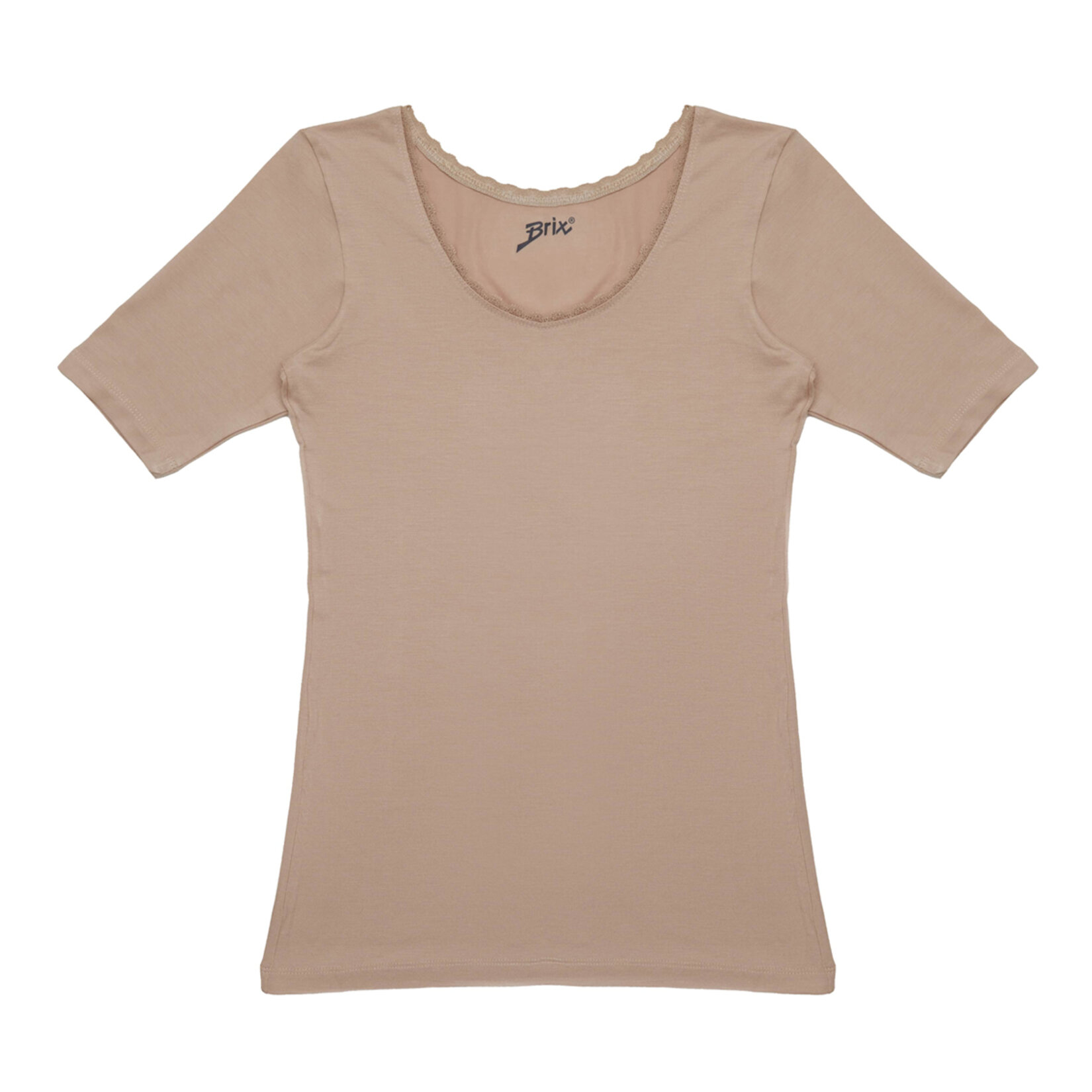 Brix Kadın Viskon Yaka Dantelli Tshirt Somon XL 