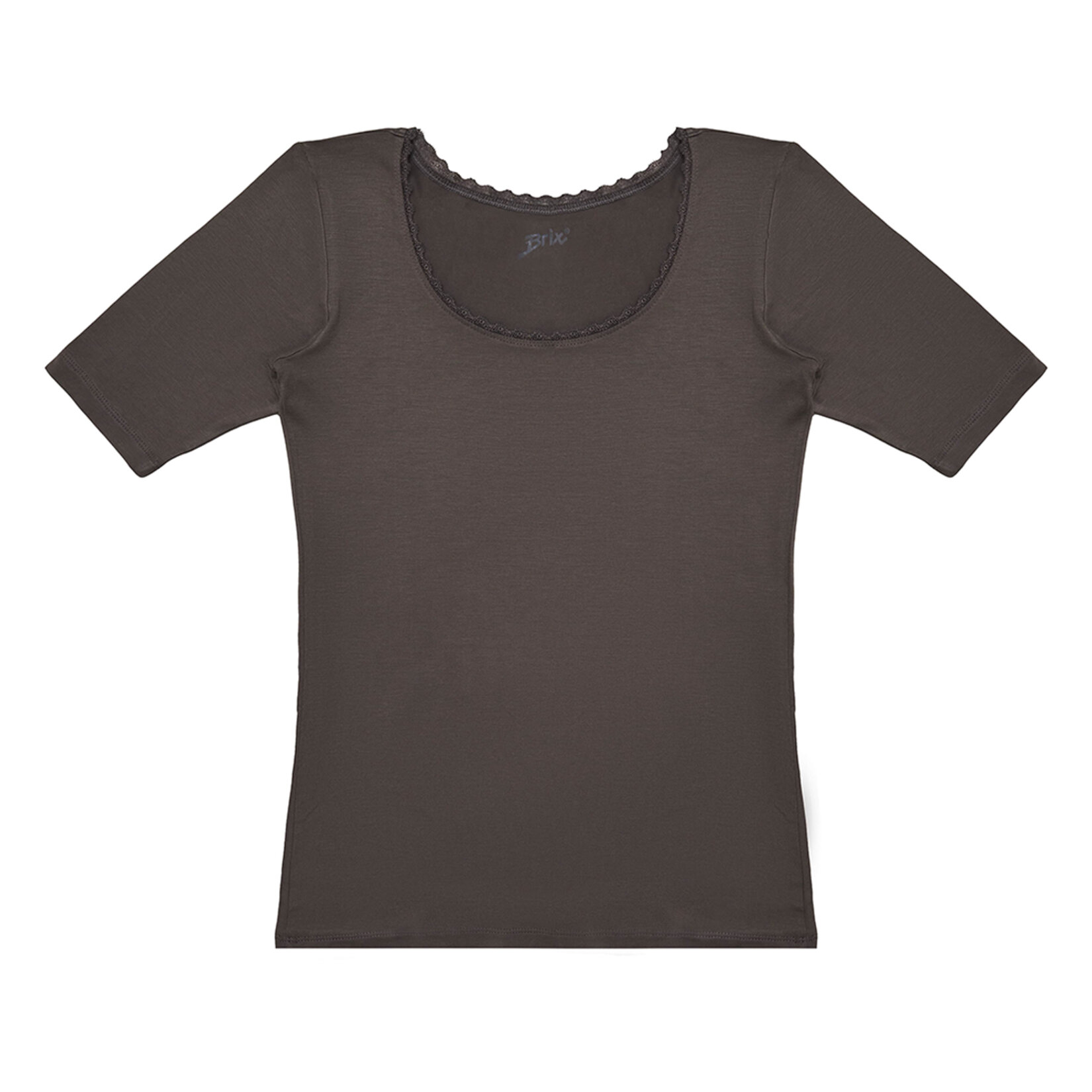 Brix Kadın Viskon Yaka Dantelli Tshirt Füme L 