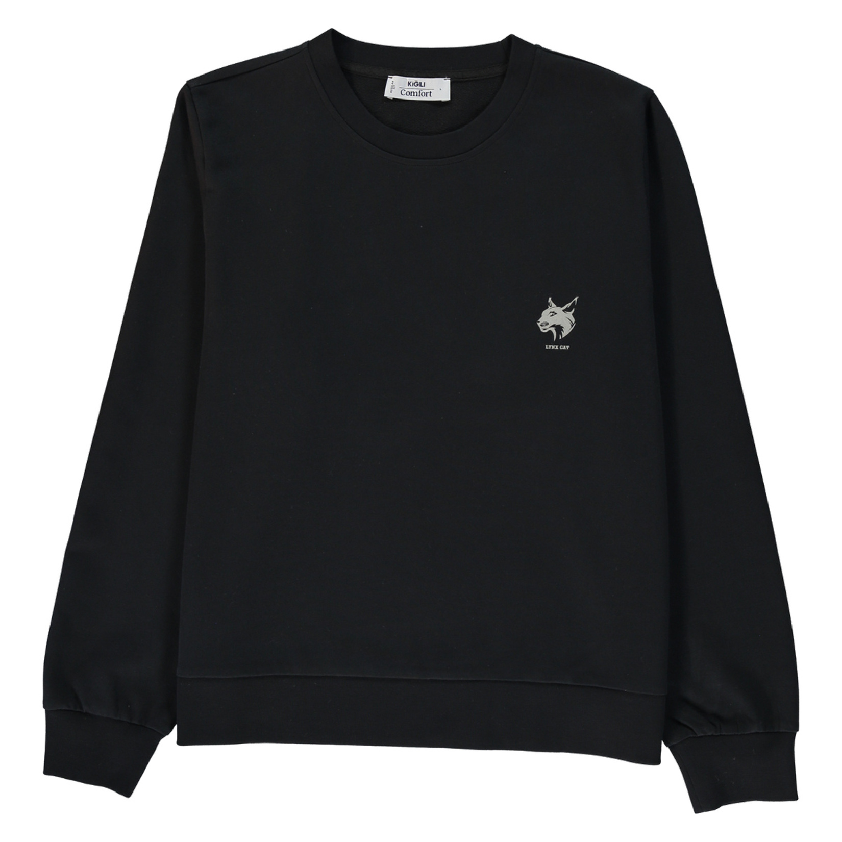 Kiğılı Kadın Bisiklet Yaka Siyah Sweatshirt S-M-L