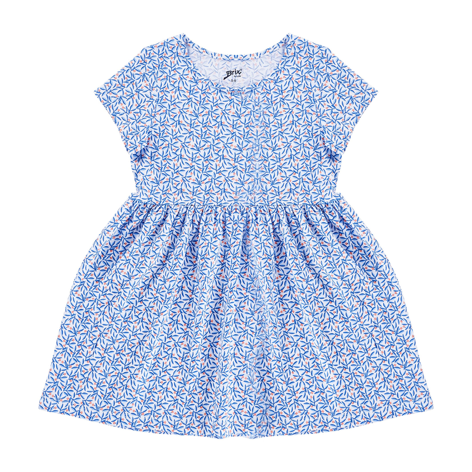 Brix Kız Çocuk Desenli Kısa Kollu Elbise Mavi 9-10