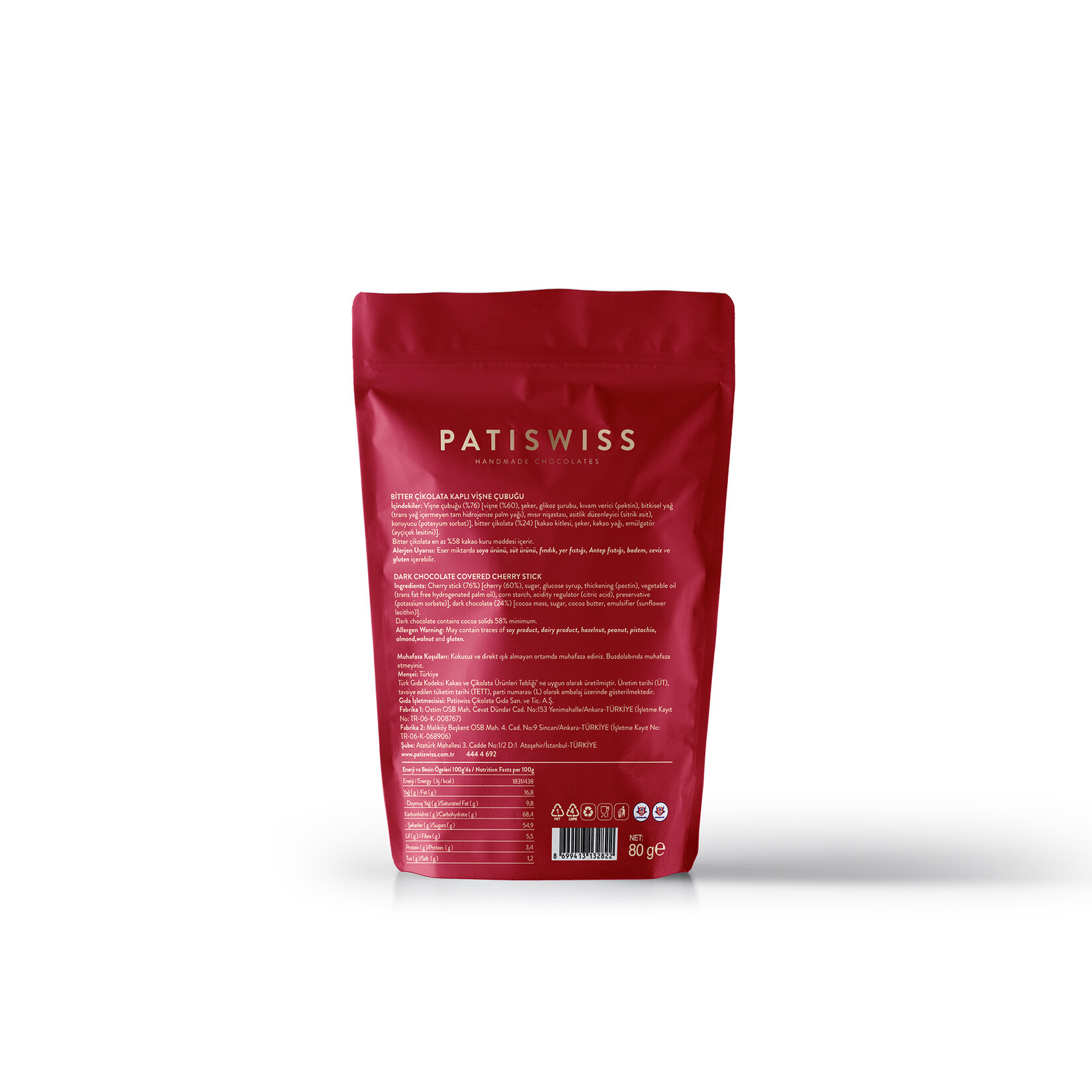 Patiswiss Bitter Çikolata Kaplı Vişne Çubuğu 80 G - Görsel 2