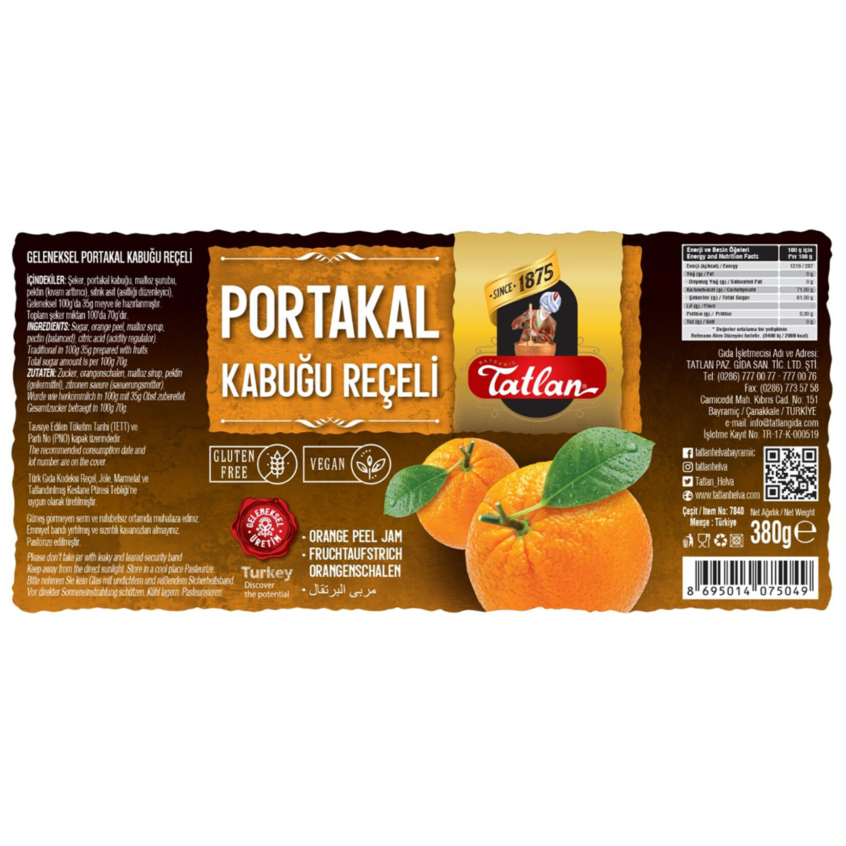 Tatlan Portakal Kabuğu Reçeli 380 G Cam