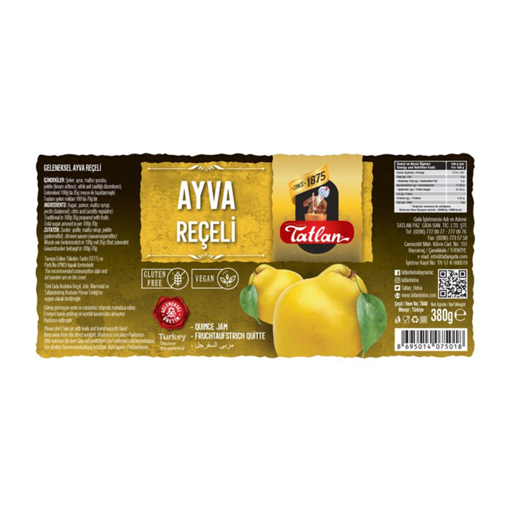 Tatlan Ayva Reçeli 380 G Cam