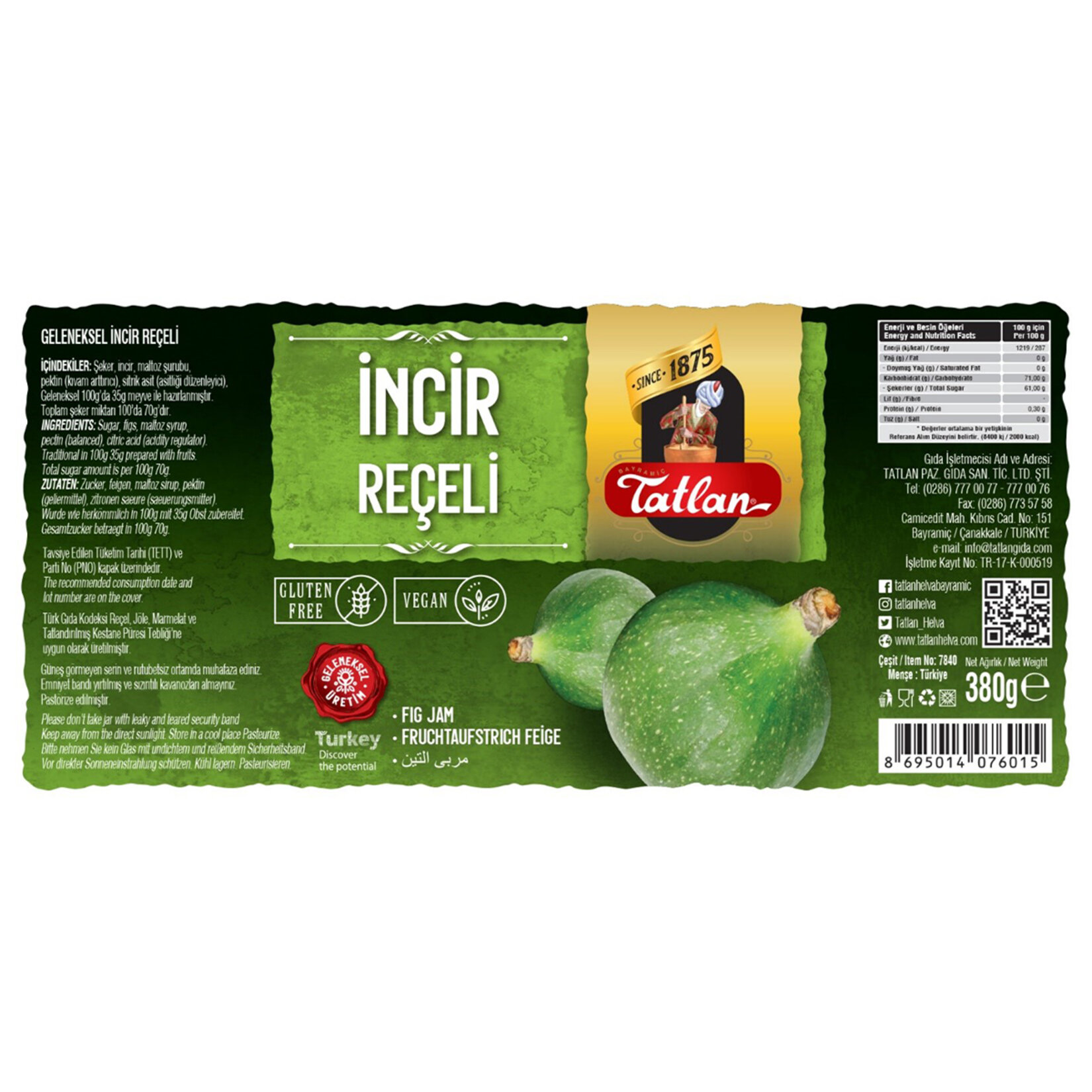 Tatlan İncir Reçeli 380 G Cam