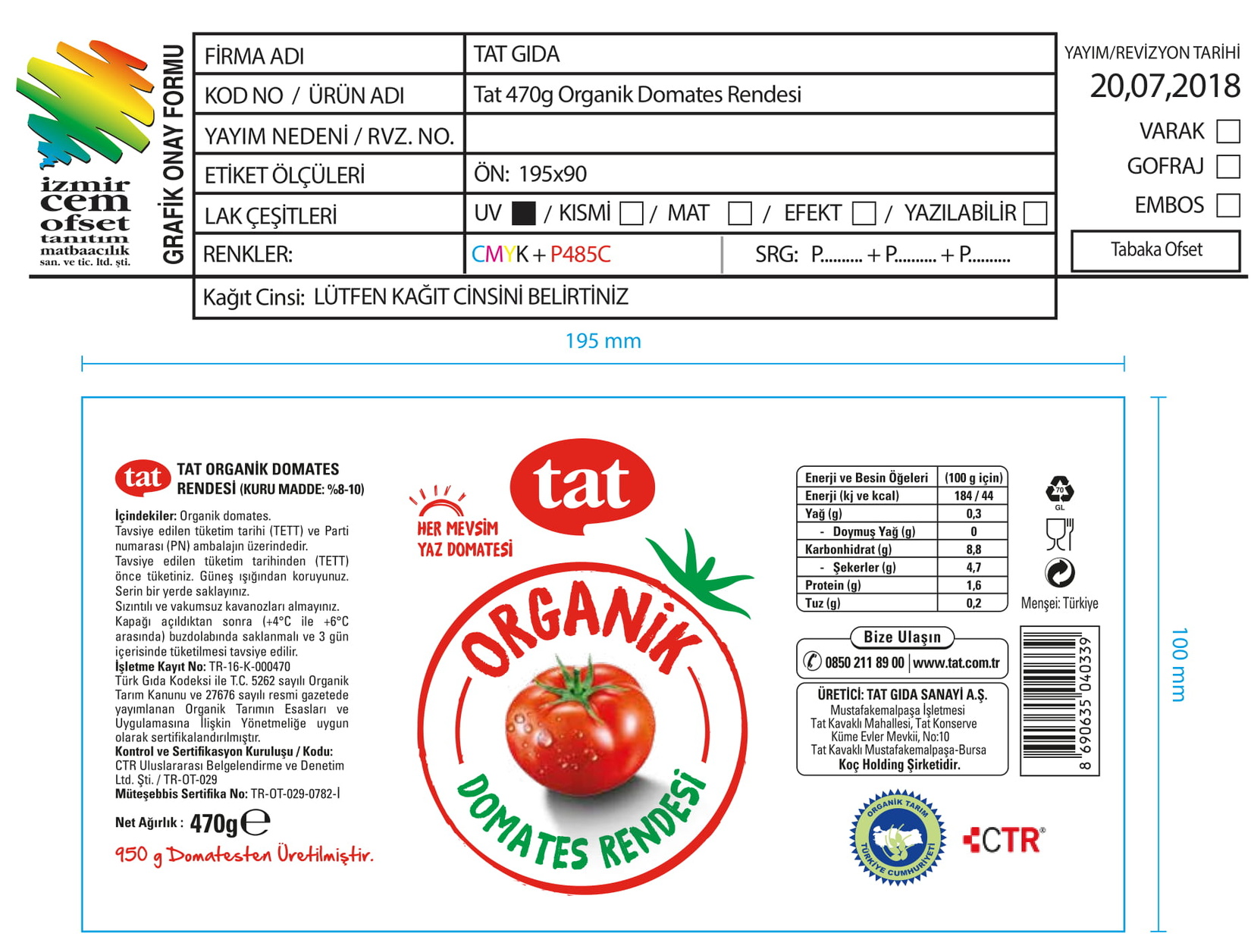 Domates Rendesi Organik Domates Rendesi 470 g | Tazedirekt