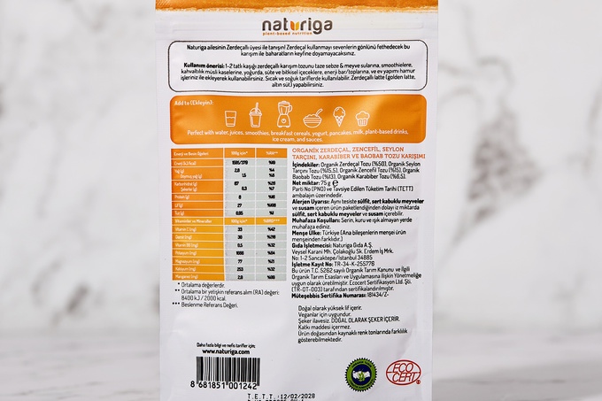 Organik Zerdeçallı Karışım 75 g