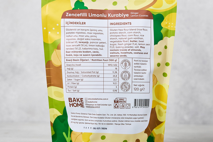 Glutensiz Zencefilli Limonlu Kurabiye 120 g