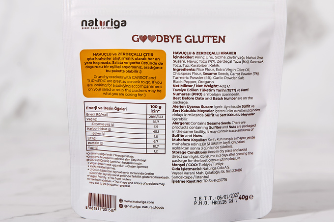 Havuçlu & Zerdeçallı Kraker 40 g