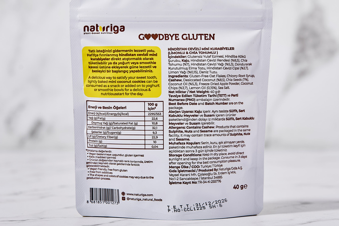 Hindistan Cevizli Mini Kurabiye Limon & Chia 40 g