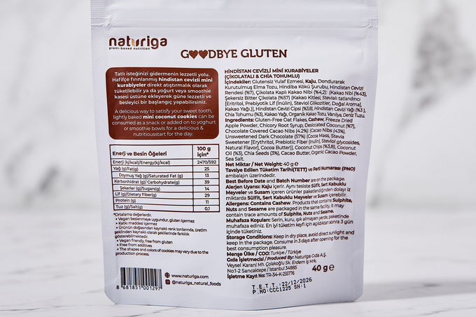 Hindistan Cevizli Mini Kurabiyeler Çikolata & Chia 40 g