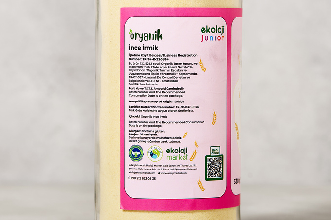Organik İnce İrmik 330 g