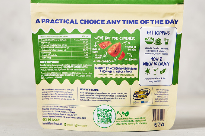 Freeze Dried Marine Domates Cipsi (Dondurularak Kurutulmuş) 10 g