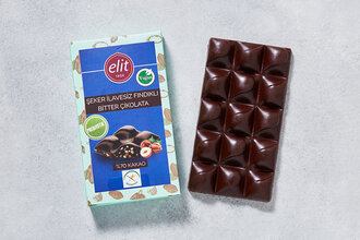 Şeker İlavesiz, Fındıklı, Vegan Bitter Çikolata 60 g