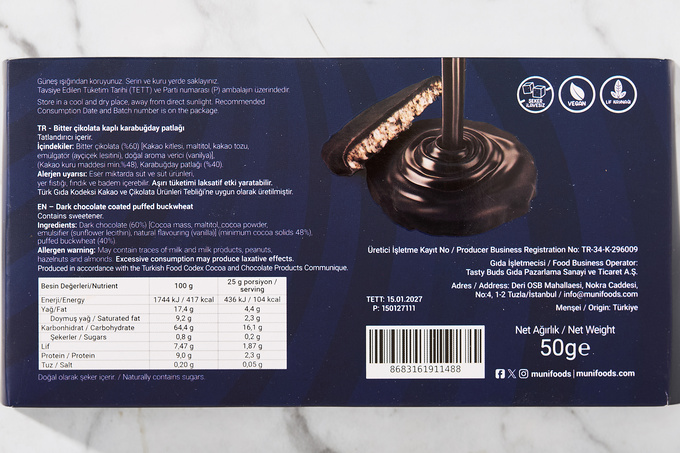 Choco Bitter Çikolata Kaplı Karabuğday Patlağı 50 g