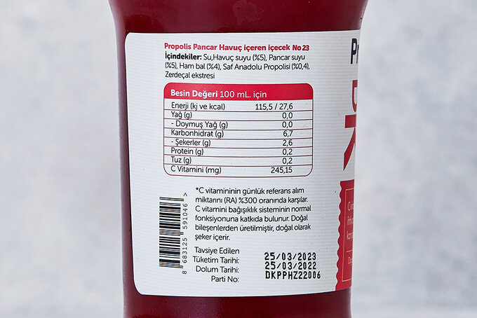 Pancar Havuç Zerdeçallı Propolis İçecek 250 ml