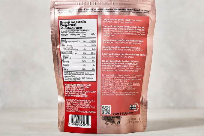 Badem ve Yaban Mersinli Ballı Atıştırmalık 115 g