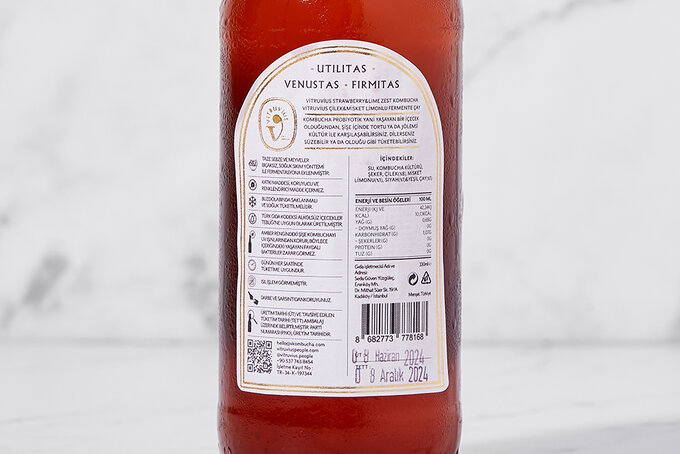 Kombucha Çilek & Misket Limonlu Fermente Çay 330 ml