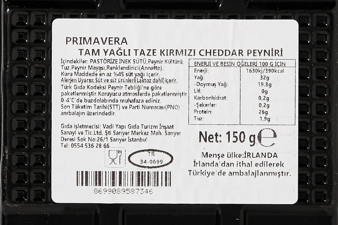 Tam Yağlı Cheddar Peyniri 150 g