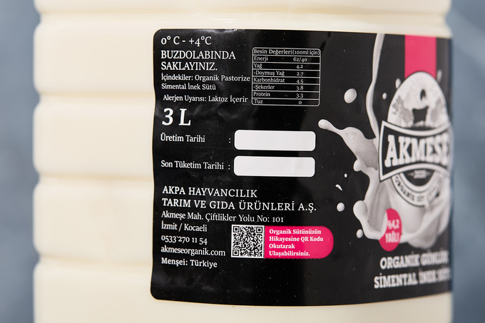 Organik %4 Yağlı Günlük Pastörize Süt 3 L