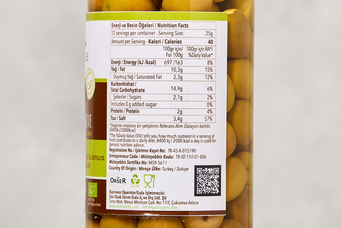 Organik Doğal Çizik Yeşil Zeytin 515 g