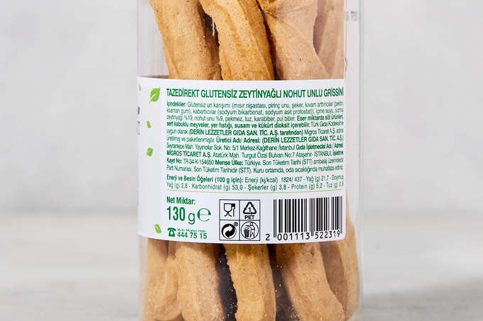 Grissini (Glutensiz, Zeytinyağlı & Nohut Unlu) 130 g