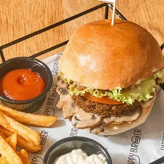 Happy Vegan Mushroom Burger görseli