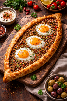 Kıymalı Yumurtalı Açık Pide görseli