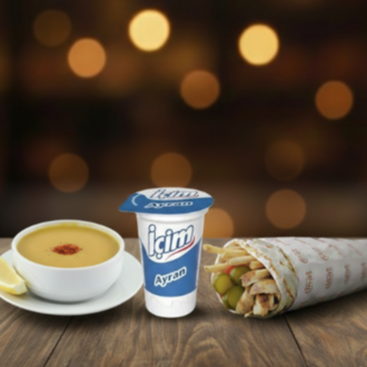 Mercimek Çorbası & Tavuk Döner Dürüm ve Ayran (200 ml) görseli
