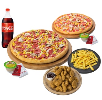 2 Orta Boy Pizza + Çıtır Tavuk + Pat Bulls + 1 L. İçecek + 2  Sos görseli