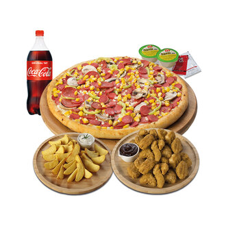 Büyük Boy Pizza + Çıtır Tavuk + Elma Dilim Patates + 1 L. İçecek + 2 Sos görseli