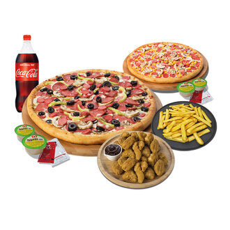 2 Büyük Boy Pizza + Çıtır Tavuk + Pat Bulls + 1 L. İçecek + 4 Sos görseli