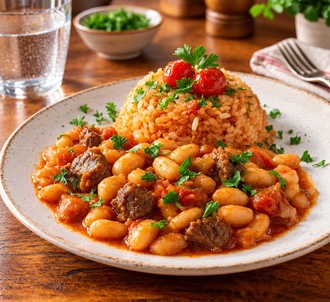 Etli Kuru Fasulye & Domatesli Pilav (Glutensiz) görseli