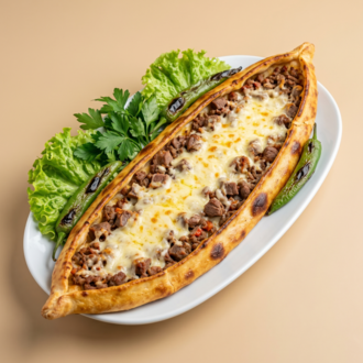Kıymalı Kuşbaşılı Kaşarlı Pide görseli