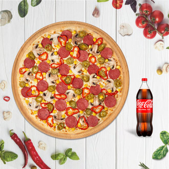 1 Adet Büyük Boy Fenomen Pizza + Coca - Cola (1 L.) görseli