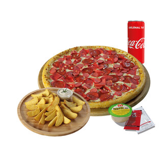 Küçük Boy Pizza + Kutu İçecek + Elma Dilim Patates + Sos görseli