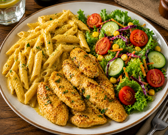 Köri Soslu Tavuk &Makarna &Salata görseli