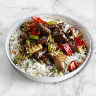 Sebzeli Pilav Üstü Acılı Mantarlı Dana Eti görseli