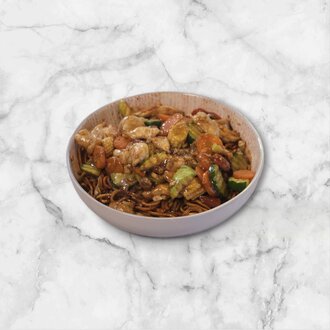 Sebzeli Erişte Üstü Bademli Tavuk görseli