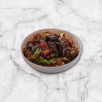 Sebzeli Erişte Üstü Acılı Mantarlı Dana Eti görseli