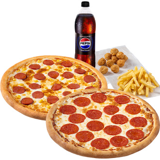 2 Adet Orta Boy Pizza + Litrelik İçecek + Patates + 10 Lu Çıtır Tavuk görseli