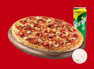 Büyük Boy Supreme Pizza + Kutu İçecek + Sos görseli