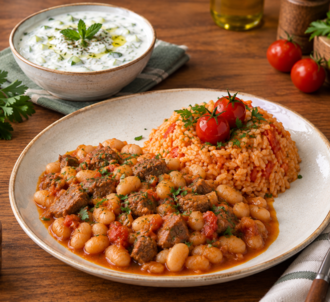 Etli Kuru Fasulye & Domatesli Pilav & Cacık görseli