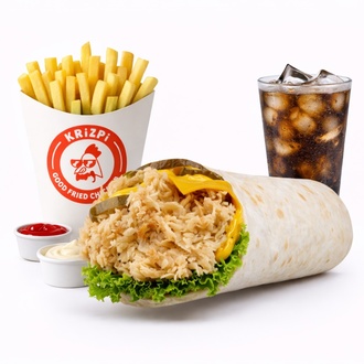 Cheddar Wrap + İçecek + Patates Kızartması + 2 Adet Sos görseli