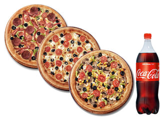3 X Zengin Pizza + 1 L Coca Cola + Hediye görseli