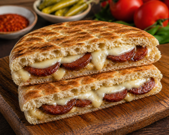 Bazlama Ekmeğine Kaşarlı Sucuklu Tost görseli