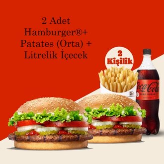 2 Adet Et Hamburger®+ Patates (Orta) + Litrelik İçecek görseli