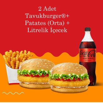 2 Adet Tavukburger®+ Patates (Orta) + Litrelik İçecek görseli