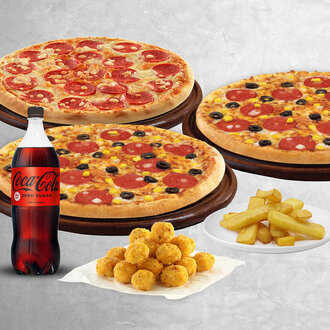 3 Orta Boy Pizza + Tavuk + Patates + Litrelik İçecek görseli