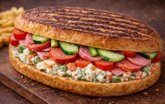 Yumurtalı Ekmeğe Amerikan Salatalı Sandviç görseli
