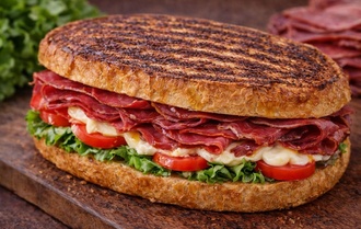 Yumurtalı Ekmeğe Pastırmalı Sandviç görseli